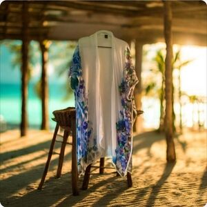 Coverup light weight sheer white w flowers 🌺 size OS lined with dots ope